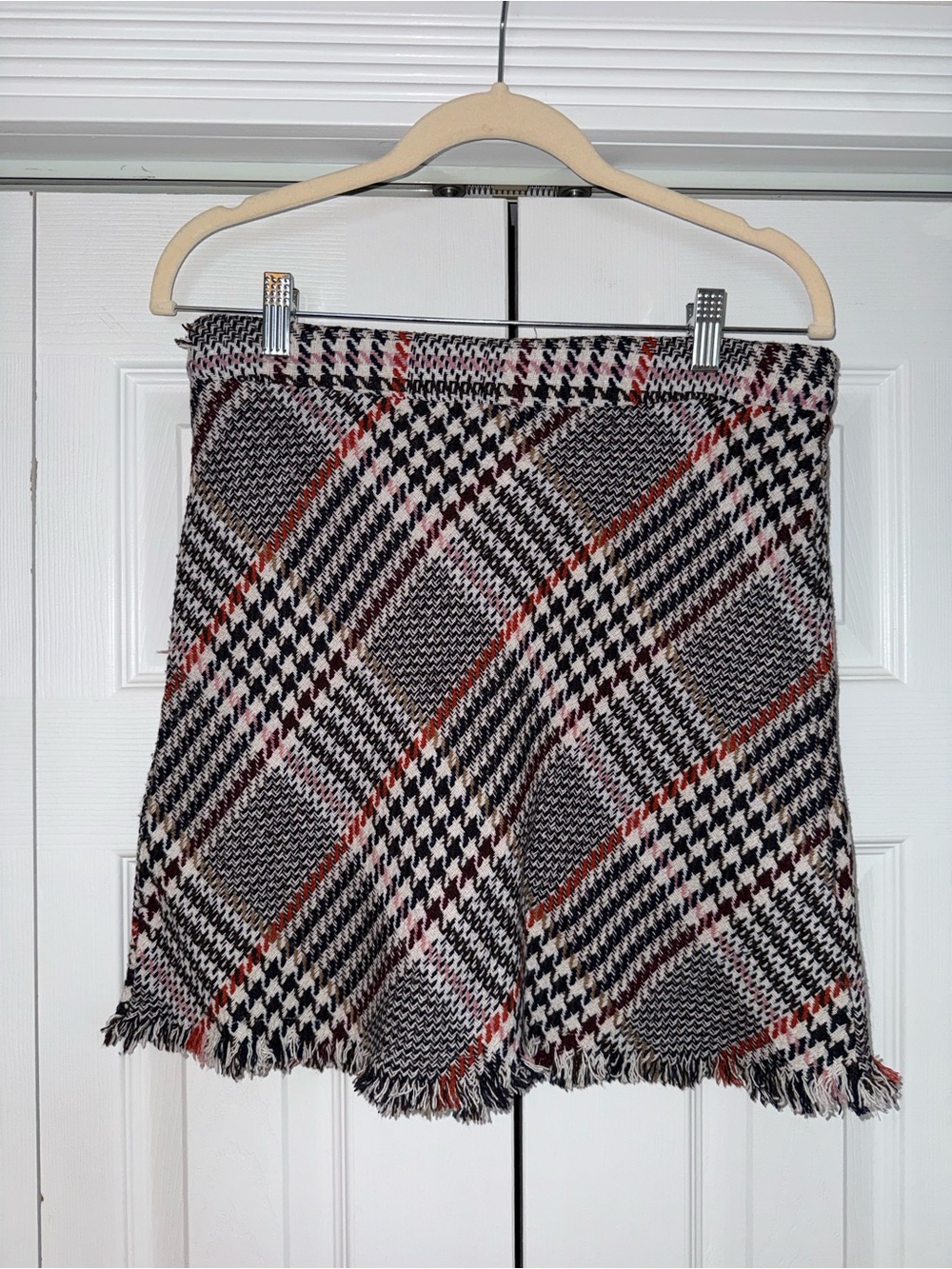 Princess Polly Mead Plaid Fringe Mini Skirt - Black, White & Red
